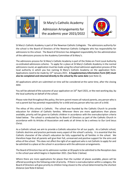 SMA Admissions Policy 2021