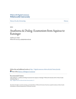 Anathema & Dialog: Ecumenism from Aquinas to Ratzinger