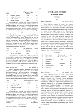 KASARAGOD DISTRICT Kasaragod Taluk NOTICES (1) Ref