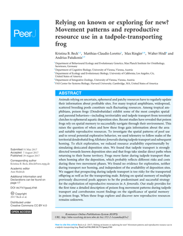 Movement Patterns and Reproductive Resource Use in a Tadpole-Transporting Frog