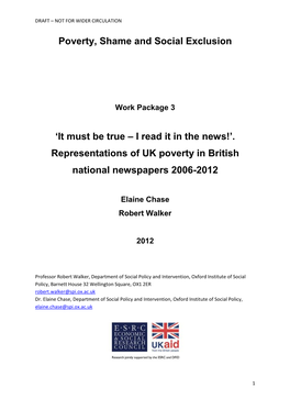 'It Must Be True – I Read It in the News!'. Representations of UK Poverty in British N