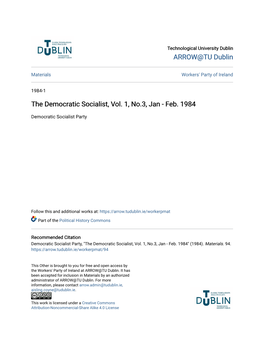 The Democratic Socialist, Vol. 1, No.3, Jan - Feb