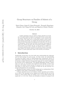 Group Structures on Families of Subsets of a Group