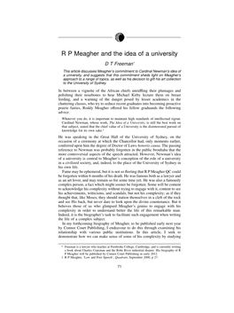 R P Meagher and the Idea of a University