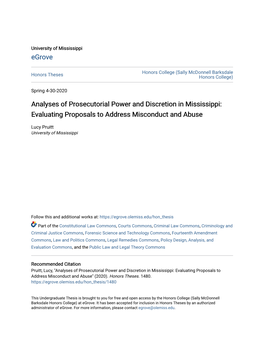 Analyses of Prosecutorial Power and Discretion in Mississippi: Evaluating Proposals to Address Misconduct and Abuse