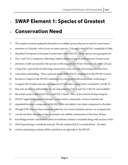 SWAP Element 1: Species of Greatest