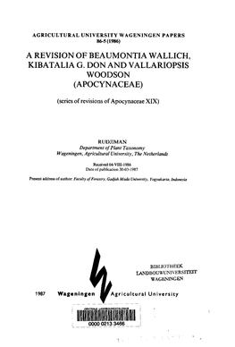 A Revision of Beaumontia Wallich, Kibatalia G. Don And