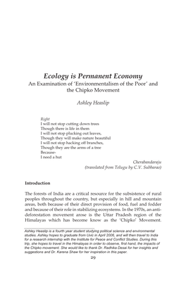 Ecology Is Permanent Economy an Examination of ‘Environmentalism of the Poor’ and the Chipko Movement