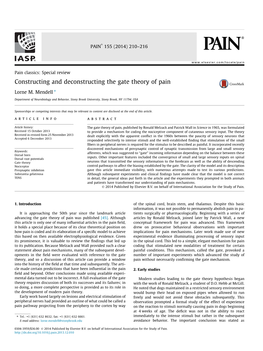 Constructing and Deconstructing the Gate Theory of Pain ⇑ Lorne M