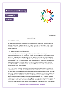 Newtownmountkennedy Community Forum Welcomes the Opportunity to Contribute to the County Development Plan 2021-2027