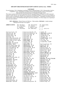 Old Town Survey 1855-1857 – Index