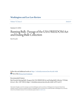 Passage of the USA FREEDOM Act and Ending Bulk Collection Bart Forsyth