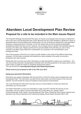 Aberdeen Local Development Plan Review Proposal for a Site to Be Included in the Main Issues Report