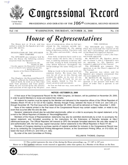 Congressional Record United States of America PROCEEDINGS and DEBATES of the 106Th CONGRESS, SECOND SESSION