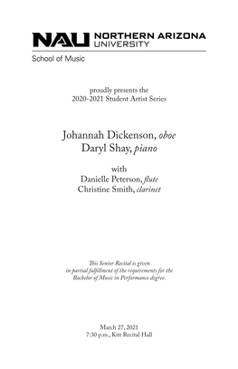 Johannah Dickenson, Oboe Daryl Shay, Piano