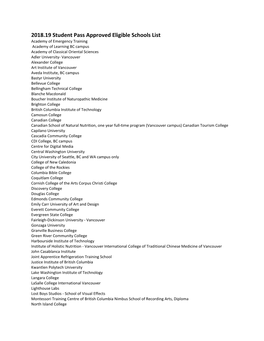 2018.19 Student Pass Approved Eligible Schools List