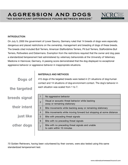 Aggression and Dogs “No Significant Difference Found Between Breeds.”