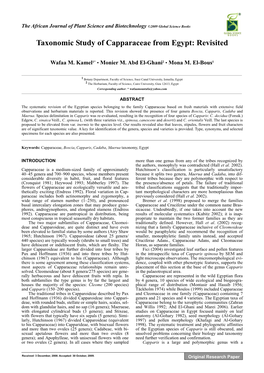 Taxonomic Study of Capparaceae from Egypt: Revisited