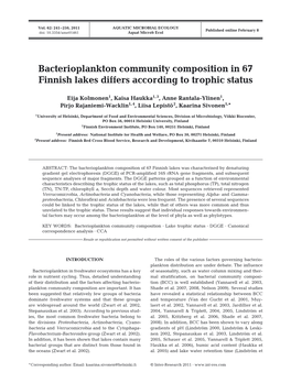 Bacterioplankton Community Composition in 67 Finnish Lakes Differs According to Trophic Status