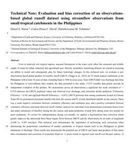 Based Global Runoff Dataset Using Streamflow Observations from Small Tropical Catchments in the Philippines Daniel E