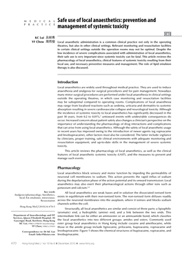 Safe Use of Local Anaesthetics: Prevention and Management of Systemic Toxicity