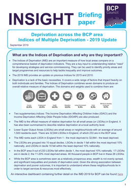 Deprivation Across BCP Area Indices of Multiple Deprivation, 2019 Update