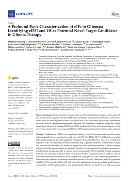 A Profound Basic Characterization of Eifs in Gliomas: Identifying Eif3i and 4H As Potential Novel Target Candidates in Glioma Therapy