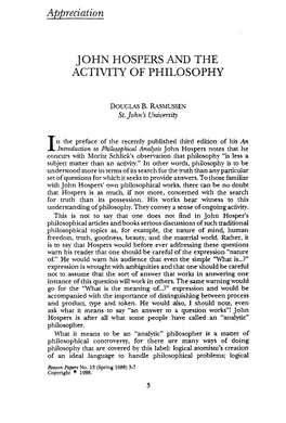 John Hospers and the Activity of Philosophy