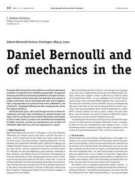 Daniel Bernoulli and of Mechanics in The