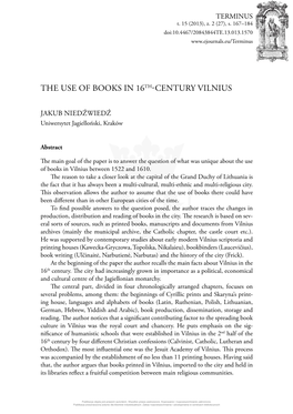 The Use of Books in 16Th-Century Vilnius