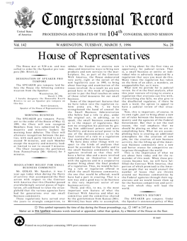 Congressional Record United States Th of America PROCEEDINGS and DEBATES of the 104 CONGRESS, SECOND SESSION