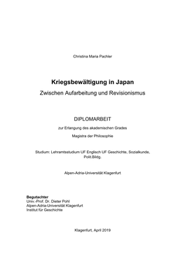 Kriegsbewältigung in Japan Zwischen Aufarbeitung Und Revisionismus