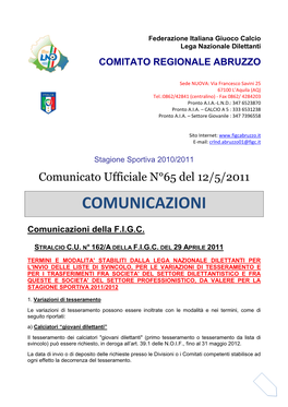 Comitato Regionale Abruzzo – Comunicato Ufficiale N. 42 Del 20