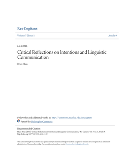 Critical Reflections on Intentions and Linguistic Communication Brian Haas