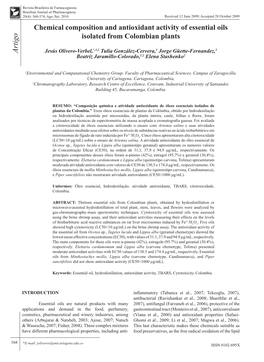 Chemical Composition and Antioxidant Activity of Essential Oils Isolated from Colombian Plants