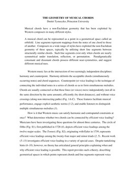 THE GEOMETRY of MUSICAL CHORDS Dmitri Tymoczko, Princeton University