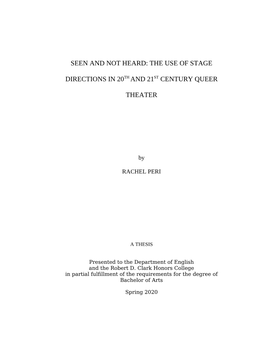 The Use of Stage Directions in 20Th and 21St Century Queer Theater