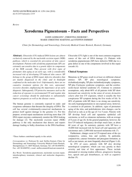 Xeroderma Pigmentosum – Facts and Perspectives JANIN LEHMANN*, CHRISTINA SEEBODE*, MARIE CHRISTINE MARTENS and STEFFEN EMMERT