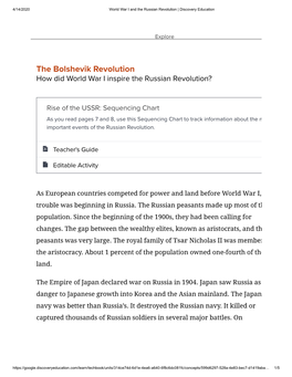 The Bolshevik Revolution How Did World War I Inspire the Russian Revolution?