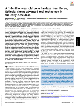 A 1.4-Million-Year-Old Bone Handaxe from Konso, Ethiopia, Shows Advanced Tool Technology in the Early Acheulean