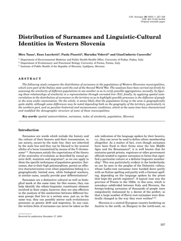 Distribution of Surnames and Linguistic-Cultural Identities in Western Slovenia