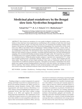 Medicinal Plant Exudativory by the Bengal Slow Loris Nycticebus Bengalensis