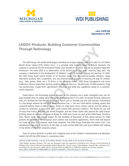 LEGO® Products: Building Customer Communities Through Technology