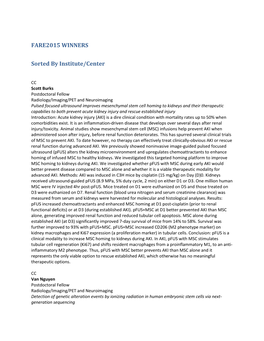 FARE2015 WINNERS Sorted by Institute/Center