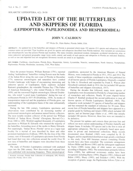 Updated List of the Butterflies and Skippers of Florida (Lepidoptera: Papilionoidea and Hesperioidea)