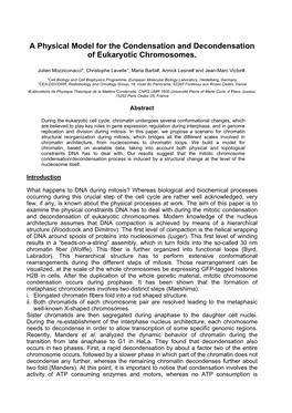 A Physical Model for the Condensation and Decondensation of Eukaryotic Chromosomes