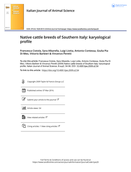 Native Cattle Breeds of Southern Italy: Karyological Profile