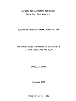 THE 600 Mhz NOISE PERFORMANCE of GAAS MESFET's at ROOM TEMPERATURE and BELOW