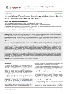 Community Natural Forest Resource Dependency and Its Degradation in Dembiya Woreda, Amhara National Regional State, Ethiopia