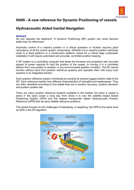 Reference for Dynamic Positioning of Vessels